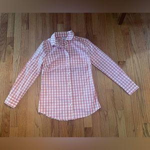 J. Crew button down, gingham salmon and white blouse